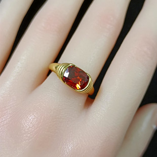 原创设计钛钢18K包金方形红锆石戒指女 显白又复古的气质食指戒子