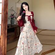 新中式红色连衣裙女春季回门服新娘，敬酒服改良汉服茶歇法式长裙子