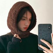 巴拉克拉法帽子女冬季韩版保暖帽子围脖一体情侣款护耳毛线针织帽