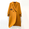 橘色螺纹袖双面羊绒大衣女中长款西装领100羊毛呢子外套高级感新