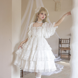 星纱恋曲lolita裙，原创设计jsk优雅蓬蓬裙白色，洛丽塔吊带连衣裙