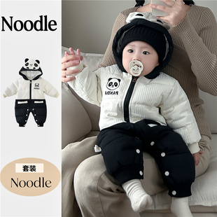 婴儿棉服连体衣冬装可爱熊猫哈衣棉袄男宝宝加厚保暖爬服外出抱衣