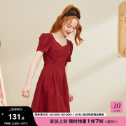 mc2红色连衣裙女装2023夏方领泡泡袖露背收腰显瘦气质小短裙