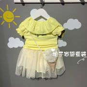 90-130韩国原单童装20夏女宝黄娃娃领T恤网纱蓬蓬裙套装冰激凌包