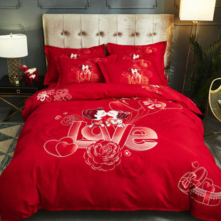 红色四件套全棉纯棉结婚床上用品婚被轻奢婚嫁床品婚房婚庆被套冬