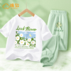 棉致女童夏装套装2024长裤两件套白色短袖时髦洋气儿童衣服潮