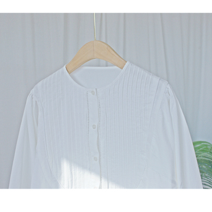 法式白色灯笼袖开衫女宽松休闲复古气质精致风琴衫设计感小众上衣