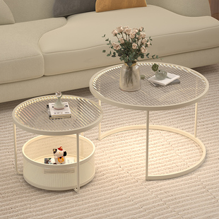 2024创意沙发客厅家用一体组合茶几小户型玻璃，圆桌子简约现代