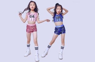女童爵士舞演出服亮片儿童嘻哈街舞表演服套装幼儿现代舞蹈服