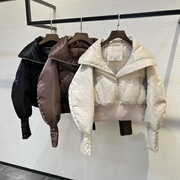 鹅绒服女短款2023秋冬设计感气质绸缎羽绒服外套