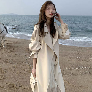 米白色风衣外套女春秋，2024韩系chic小个子，中长款今年流行大衣