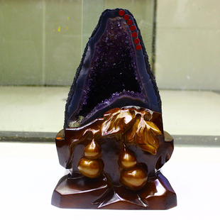 天然紫晶洞摆件居家办公室玛瑙紫水晶聚宝盆钱袋子开口笑晶簇