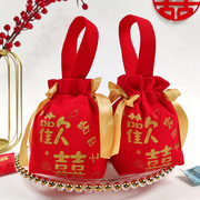 帆布喜糖袋喜糖盒结婚专用婚礼礼盒空伴手礼袋高级红色袋网红