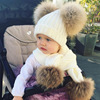 1-8岁冬季儿童针织帽围脖保暖加厚女宝宝真皮草大貉子毛球帽