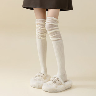 坚果妈咪大腿袜子女春秋，冬季搭配长靴过膝袜，韩国拼接长筒堆堆袜