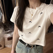 立体小蝴蝶结短款韩系短袖体恤女夏季设计感休闲气质甜美减龄T恤1