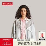 bossiniX女装春夏美式运动风短款翻领夹克刺绣梭织外套