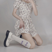 新式中国风复古侧边盘扣，棉质小腿袜jk洛丽塔，纯欲风少女中筒袜子