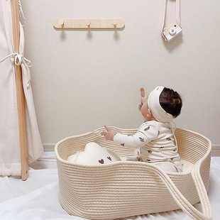 棉绳婴儿床创意婴儿手提篮宝宝摇篮便携带式户外睡篮床北欧风ins