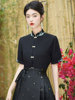 新中式对襟立领黑色衬衫女装国风短袖衬衣2024年夏季时尚百搭衬衣
