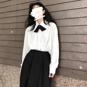 白衬衫女长袖2023年领结，外穿jk韩版学生上衣百搭叠穿打底春秋外套