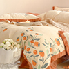 柑橘绣花水果花园系列牛奶绒四件套冬季床品珊瑚绒床单床笠法莱绒