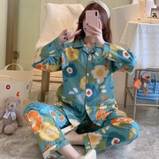 纯棉睡衣女春秋长袖梭织棉布月子服妈妈家居服全棉薄款夏大码套装