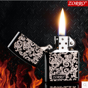 佐罗zorro创意唐草打火机防风纯铜，煤油超薄砂轮黑冰刻字雕花