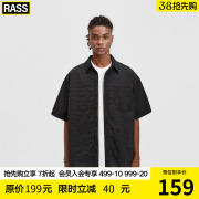 RASS镂空格纹拼接短袖衬衫  美式夏季纯色翻领口袋休闲黑白色衬衣