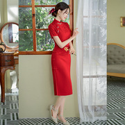 礼服裙改良短袖显瘦敬酒服年轻结婚春夏季订婚旗袍女中式红色