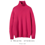 高姿态好货~耀眼的一件玫，红色羊绒衫高领毛衣宽松套头羊绒针织衫