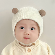 婴儿帽子秋冬款新生婴幼儿护耳帽纯棉可爱保暖男女宝宝针织毛绒帽
