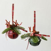 圣诞鹿角圆形红绿铃铛松果，装饰挂件圣诞树，装饰品圣诞节日吊饰