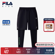 灵风裤FILA KIDS斐乐童装男大童短裤2024夏儿童运动假两件裤