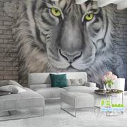 大型3d欧式立体纹身店壁画客厅，沙发背景墙纸，虎头壁纸纹绣墙布8d
