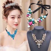 韩国假领子蓝黑色水晶衬衫假领，短款装饰锁骨，女衣服领项链花朵水钻