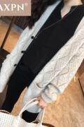 秋冬羊绒外套女开衫中长款加厚勾花镂空