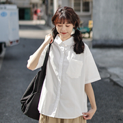 艺野系设计感口袋短袖白衬衫，女夏学生日系宽松盐系bf风工装衬衣