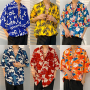港风复古vintage花衬衫短袖，三亚夏威夷风，设计感痞帅宽松衬衣男女