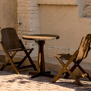 复古实木方桌圆桌子折叠靠背椅，客厅阳台小户型家用餐桌咖啡桌茶几