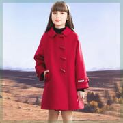 女大童毛呢大衣秋季洋气红色新年衣服中大童女孩毛呢外套加厚夹棉