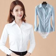 免烫连体衬衫女韩版修身长袖v领工装，衬衣工作服职业装上衣