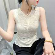 2024新中式国风时尚圆领蕾丝背心修身显瘦百搭气质无袖上衣实