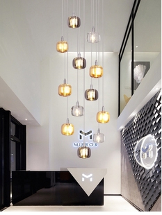 现代创意k9水晶长线灯led简约轻奢灯笼小吊灯，别墅跃层复式楼梯灯