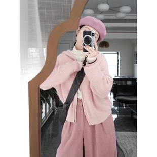 solenelara深秋冬女装高级感韩剧，穿搭配一整套粉色毛衣外套灯芯绒