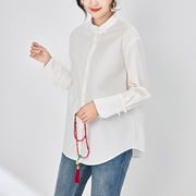 2024春季长袖白色，中式改良盘扣棉衬衣女装，设计感小众国潮上衣