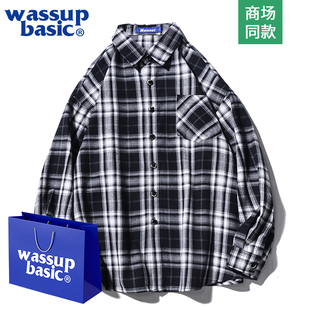 WASSUP美式复古格子衬衫男长袖春季高级感潮流内搭衬衣情侣装外套