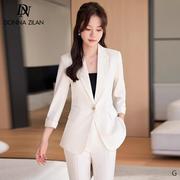 白色西装外套女七分袖2024春季时尚，高级感职业装短款西服套装