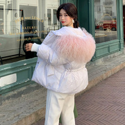 羽绒服女2019新冬收腰显瘦短款超大滩羊毛领90白鸭绒(白鸭绒)加厚外套