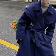 韩国版男装，东大门秋冬学生可拆卸斗篷长款呢料大衣外套